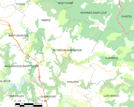 Mapa obce Ruynes-en-Margeride