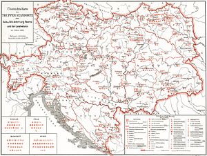 Карта дислокации Вооруженных сил Австрии на территории Австро-Венгерской империи.