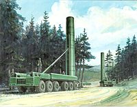 Mobilní odpalovací rampa určená pro sovětské rakety RSD-10 Pioněr (kód NATO: SS-20)