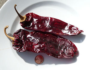 Dried red New Mexico chile peppers. Photo take...