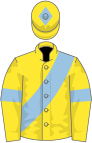 Yellow, light blue sash, armlets and diamond on cap