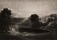 Paradise, Adam and Eve, the Morning Hymn, do Paraíso Perdido (1824-1827) mezzotint, placa 14,3 × 20,5 cm., Museum of Fine Arts, Houston