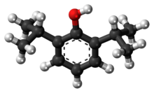 Ball-and-stick model of propofol