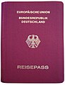 Portada de un pasaporte no biométrico alemán de la UE legible por máquina, emitido desde principios de la década de 2000 hasta noviembre de 2005.