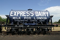 Milch-Kesselwagen im Didcot Railway Centre in Didcot (Juli 2009).