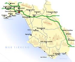 Map showing the location of Parco Nazionale del Cilento, Vallo di Diano e Alburni