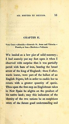 Fotografia del començament del segon capítol del llibre Six months' residence and travels in Mexico de W. Bullock i J. Clark.