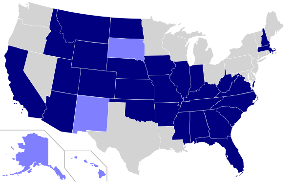 Map of United States Official Language Status By State