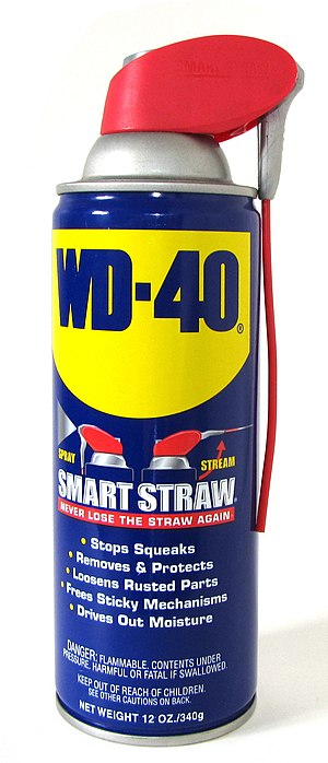 WD-40 lubricant with straw for easy-spray.