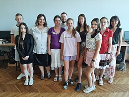 Participants of the second day of summer wikischool for high-school students at the Lviv Polytechnic (August 29, 2023, Lviv). Wikipedia. Trainers: Pavlo Sokhan and Vira Motorko