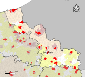 Localisation de l'aire d'attraction de Bouchain dans le département du Nord.