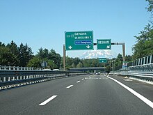 The Autostrada dei Laghi ("Lakes Motorway"; now parts of the Autostrada A8 and the Autostrada A9), the first motorway built in the world. A8-A26 Besnate.jpg