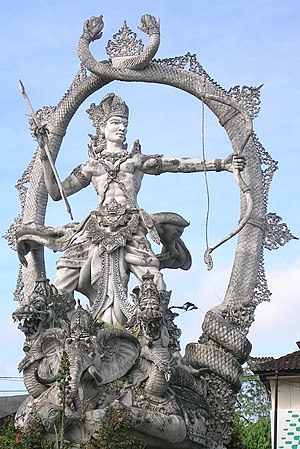 Arjuna statue at an intersection just outside ...