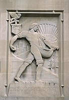 リー・ローリー作『The Sower』1928年。ミシガン州立大学のアールデコ様式レリーフ