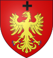 Armes de la première famille de Montby : « De gueules, à l'aigle éployée d'or armée d'azur, surmontée d'une croisette de sable ».