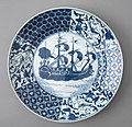 Porcelana chinesa con barco e tres mestres
