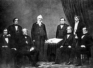 President Buchanan and his Cabinet
From left to right: Jacob Thompson, Lewis Cass, John B. Floyd, James Buchanan, Howell Cobb, Isaac Toucey, Joseph Holt and Jeremiah S. Black, (c. 1859) Buchanan Cabinet.jpg