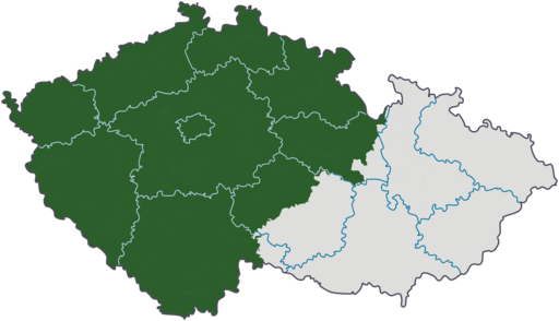 Bohemia (green) in description to a current regions of the Czech Republic