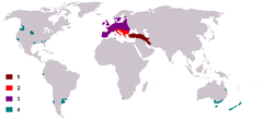 Vivareo de damao1: Indiĝena2: Eble indiĝena3: Frue enkondukita de homoj4: Enkondukita de homoj lastatempe