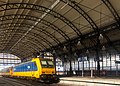 La Haye, la gare Station Den Haag Hollands Spoor - le train en mouvement avec le toit de la plate-forme