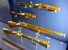 German grenade muskets from the 16th century (the two upper ones) Early Modern Grenade Rifles, Bayerisches Nationalmuseum, Munchen. Pic 01.jpg