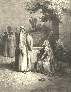Eliezer and Rebekah (engraving by Gustave Doré...