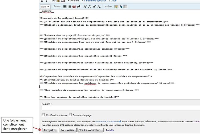 explique comment enregistrer le code de son menu MOOC