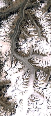 Ледник Федченко, снимок Landsat 7, 22 августа 2008