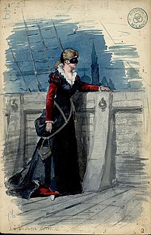 Gioconda's Act II costume (from the original 1876 production) by Alfredo Edel. Gioconda (soprano), figurino di Alfredo Edel per La Gioconda (1876) - Archivio Storico Ricordi ICON005187.jpg