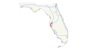 La parcours de L'Interstate 275 dans l'ouest de la Floride, surligné en rouge.