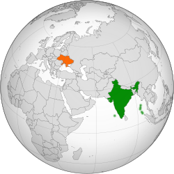 Карта с указанием местоположения Индии и Украины