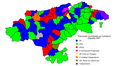 Mapa de los partidos que gobiernan en cada municipio de Cantabria tras las elecciones municipales de 2007.