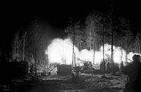 Útok na Leningrad, útok vede dělostřelecký oddíl, Leningradská oblast, 1. září 1944, archiv RIAN