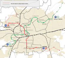 Plan avec les extensions du métro autrefois envisagées pour après 2022, avec les prolongements à Saint-Jacques-de-la-Lande et Cesson-Sévigné.