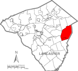 Map of Lancaster County highlighting Sadsbury Township