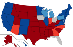 United States presidential election results between 2008 and 2020 (One possible span for a current Seventh Party System or transitional period). Democrats won the popular vote in all of these elections. SeventhPartySystem 2008-2020.png