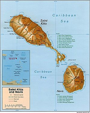 English: map of St. Kitts and Nevis, Caribbean