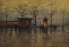 Sur le quais de Paris, aquarela sobre tela