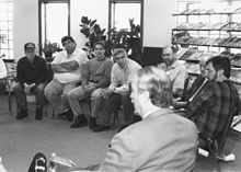 The New England Skeptical Society attending a conference at CSICOP in 1997 (left to right) Evan Bernstein, Perry DeAngelis, Bob Novella, Steven Novella, unknown, Paul Kurtz, Barry Karr, Joe Nickell The New England Skeptical Society.jpg