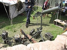 Two Granatnik wzór 36 grenade launchers, Browning wzór1928 light machine gun and Ciężki karabin maszynowy wzór 30 heavy machine gun during the VII Aircraft Picnic in Kraków 2.jpg