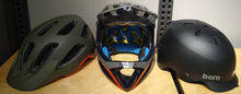 Three styles of bicycle helmets: standard, full-face, and multi-sport Types of Bicycle Helmets.png