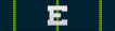 A dark blue military ribbon with three thin green stripes. One stripe is in the center of the ribbon and the other two are at near the edge of the ribbon. The is a large silver E centered in the ribbon.