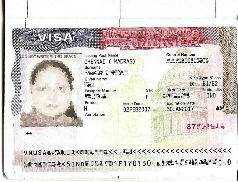 Example of a US Visa