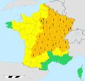 Vigilance à la canicule émise par Météo-France le 1er juillet 2015.