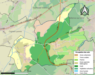 Carte en couleurs présentant l'occupation des sols.