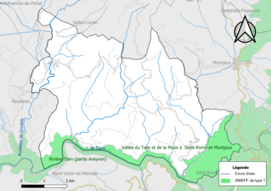 Carte des ZNIEFF de type 1 de la commune.