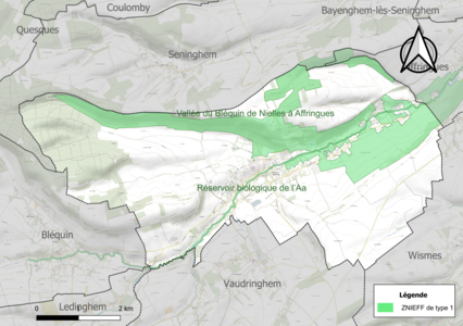 Carte des ZNIEFF de type 1 sur la commune.