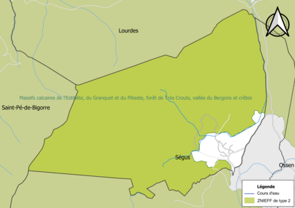 Carte de la ZNIEFF de type 2 sur la commune.