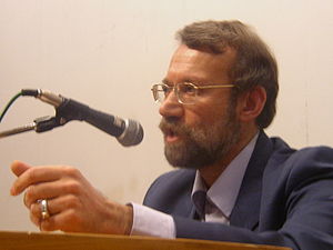 Ali Larijani while lecturing at Sharif Univers...