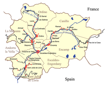 An enlargeable map of the Principality of Andorra